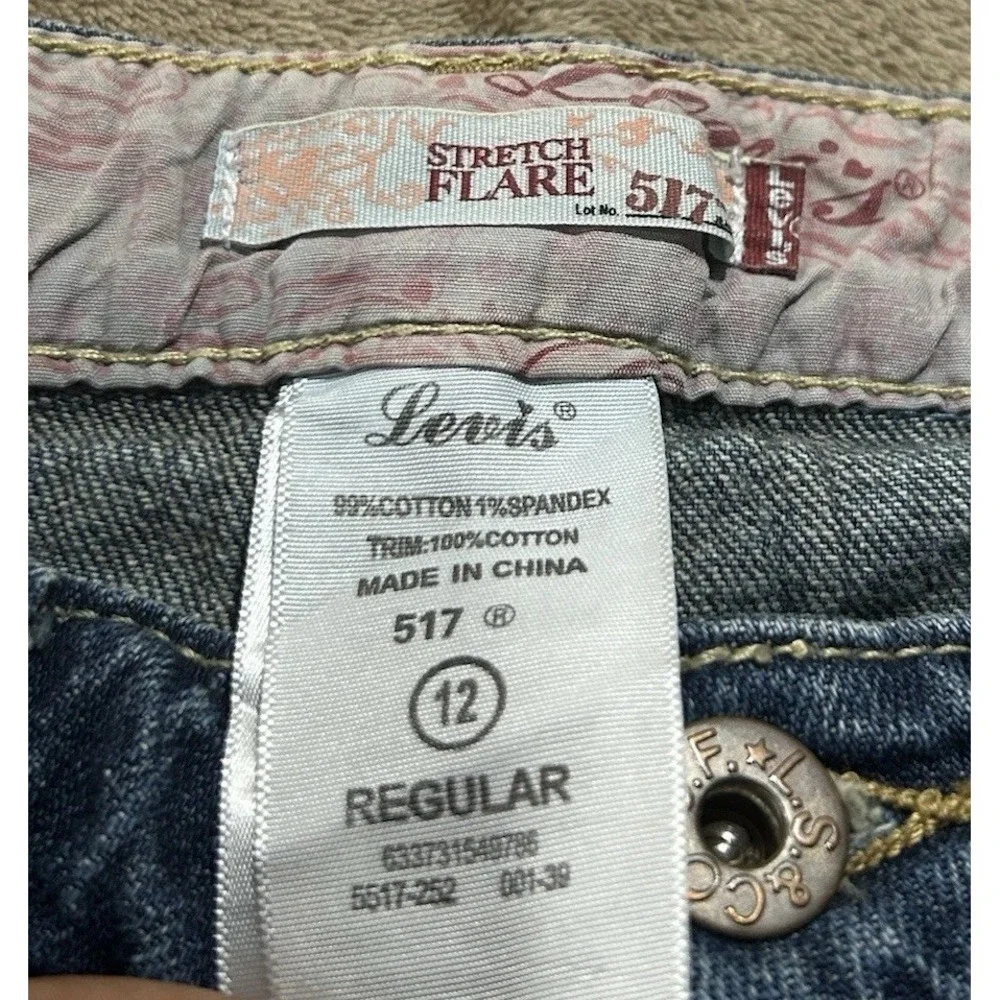 Levi's 517 Stretch Flare Jeans Girls Size 12 Regular Blue Denim Red Tab